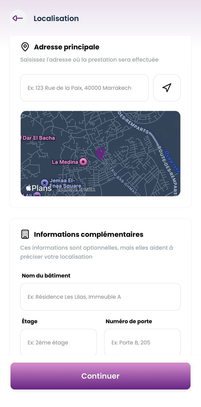 Écran Localisation DOMY