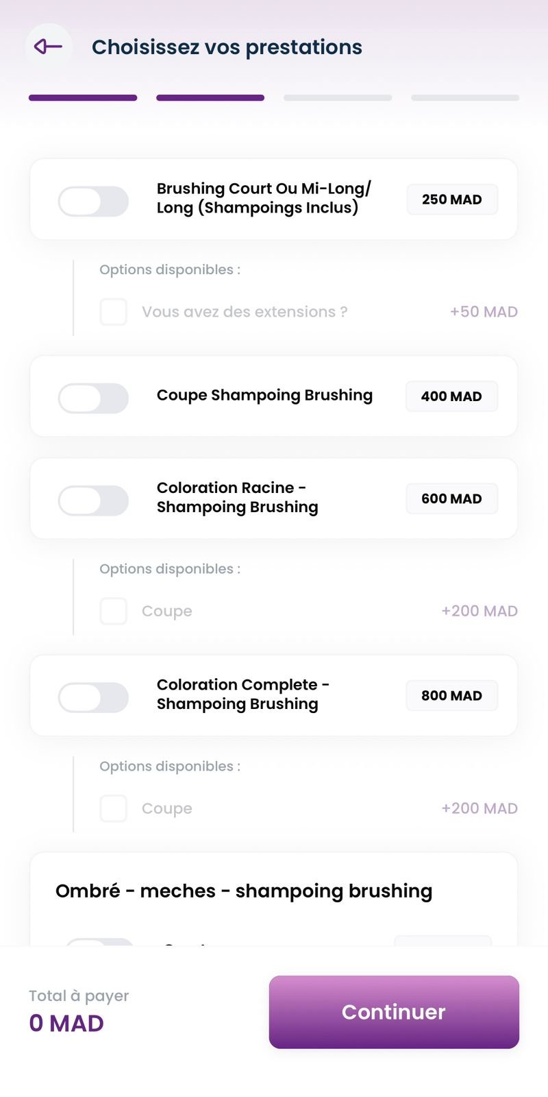 Écran Prestations DOMY